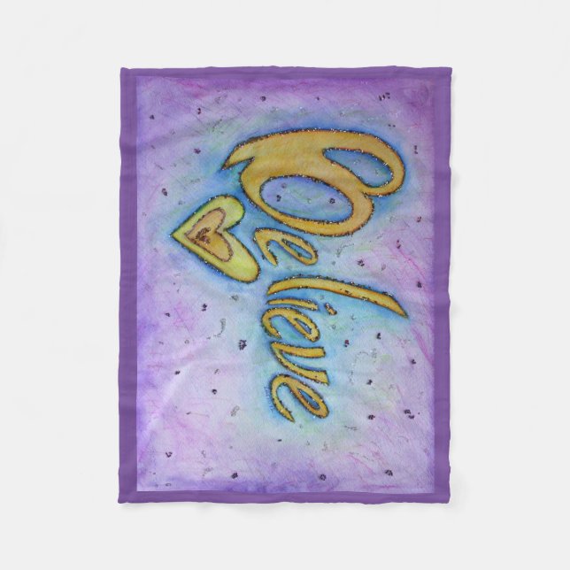 Believe Heart Word Art Soft Fleece Chemo Blanket (Front)