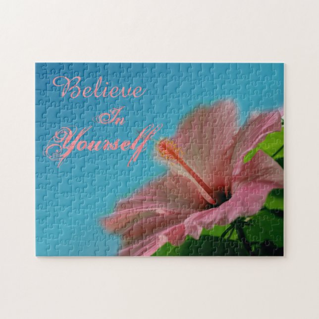 Believe Hibiscus Flower Inspirational Quote  Jigsaw Puzzle (Horizontal)