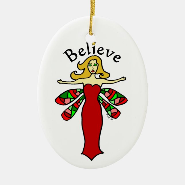 Believe Holiday Dragonfly Fairy Ceramic Tree Decoration (Front)