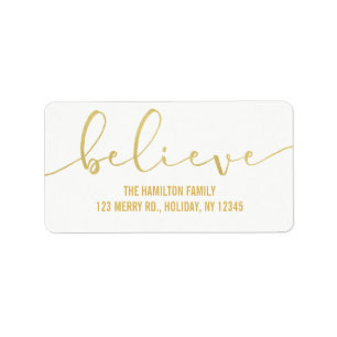 Believe HOLIDAY FAUX GOLD Hand Lettered Script Label