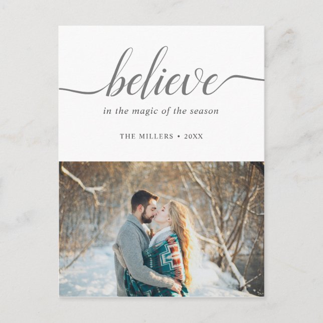 Believe Holiday Handwritten Font White Photo Postcard (Front)