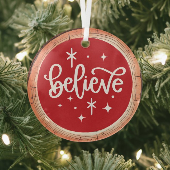 Believe Holiday Keepsake Tree Glass Tree Decoration (Insitu)