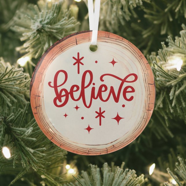 Believe Holiday Keepsake Tree Glass Tree Decoration (Insitu)