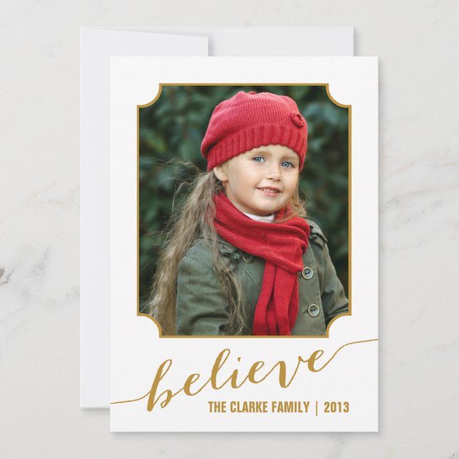 Believe Holiday Photo Card | Gold (Front)