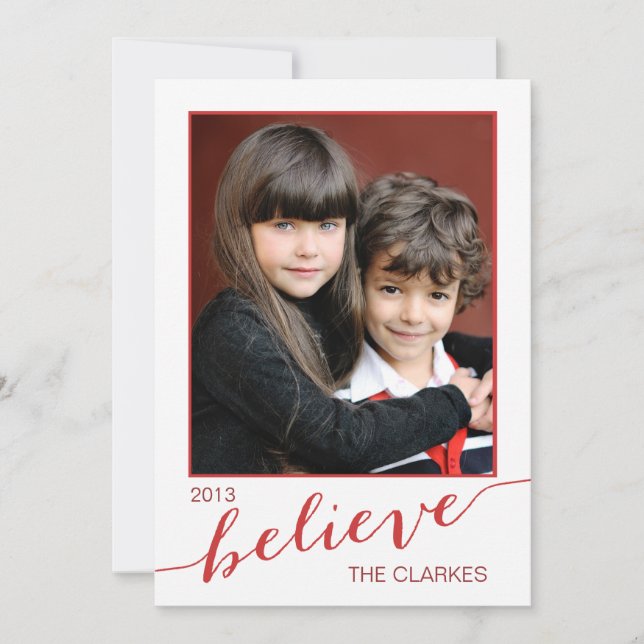 Believe Holiday Photo Cards | Red and White (Front)