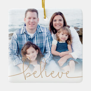 Believe Holiday Photo Keepsake Ceramic Tree Decoration