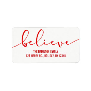 Believe HOLIDAY RED Hand Lettered Script Label