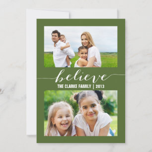 Believe Holiday Two Photo Card   Green