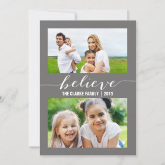 Believe Holiday Two Photo Card | Grey