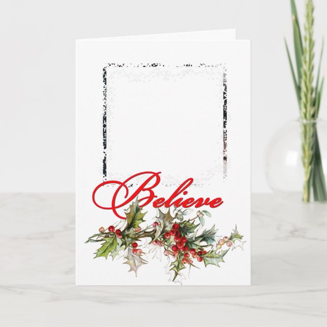 Believe holly and snowflake photo card (Front)