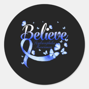 Believe Hydrocephalus Awareness Butterfly Classic Round Sticker