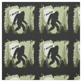 Believe in Bigfoot Sasquatch Patterned Fabric