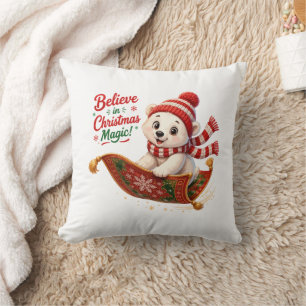 Believe in Christmas Magic Polar Bear Cushion