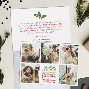 Believe in Christmas Modern Photo Collage Script   Holiday Card