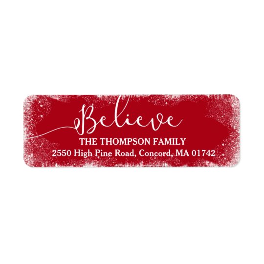 Believe in Christmas Rustic Snow Merry Red Custom Return Address Label