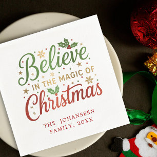 Believe in Christmas Simple Modern Holiday Party Napkin