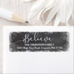 Believe in Christmas Snow Vintage Chalkboard<br><div class="desc">Show friends and family that you BELIEVE in Christmas with this beautiful return address label featuring the word "Believe" in a hand-lettered calligraphy font set against a vintage chalkboard printed background. Add your name and address to personalise.</div>