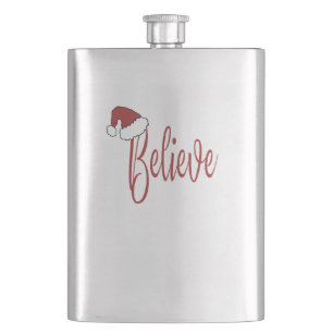 Believe in Christmas with red Santa Hat Hip Flask