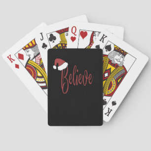 Believe in Christmas with red Santa Hat Playing Cards