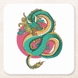 Believe in dragons square paper coaster