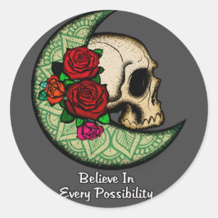 Believe In Every Possibility - Crescent Moon Skull Classic Round Sticker