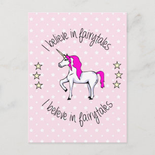 Believe in fairytales unicorn cartoon girls postcard