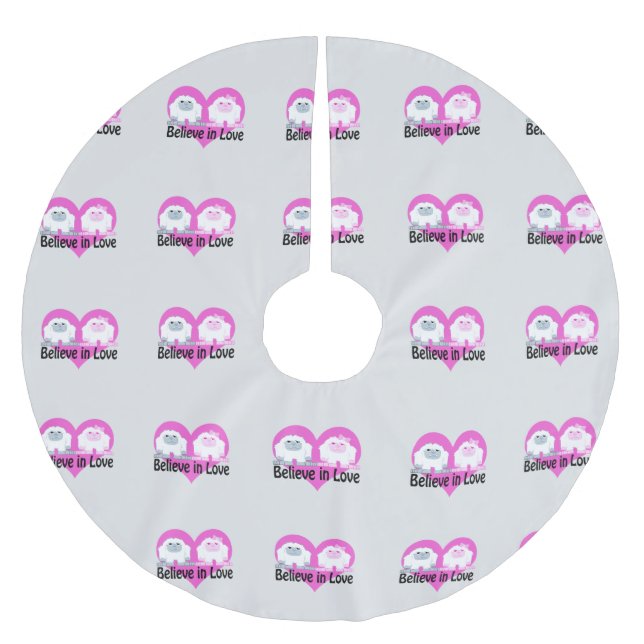 Believe in Love! Cute Yetis Brushed Polyester Tree Skirt (Front)