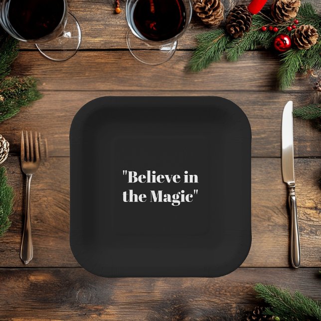 "Believe in Magic | Black and White Elegant  Paper Plate (Creator Uploaded)