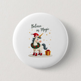 Believe in Magic Festive Unicorn wearing a Christm 6 Cm Round Badge