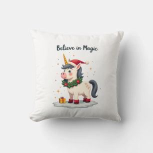 Believe in Magic Festive Unicorn wearing a Christm Cushion