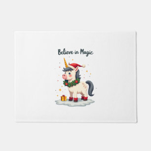 Believe in Magic Festive Unicorn wearing a Christm Doormat