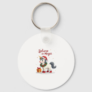 Believe in Magic Festive Unicorn wearing a Christm Key Ring