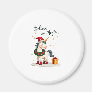 Believe in Magic Festive Unicorn wearing a Christm Magnet
