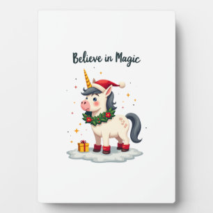 Believe in Magic Festive Unicorn wearing a Christm Plaque