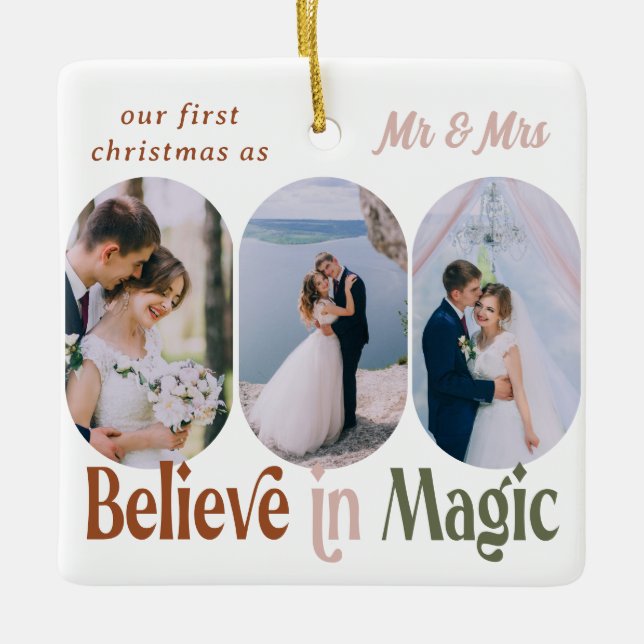 Believe in Magic Rounded Lozenge Photos Any Colour Ceramic Ornament (Front)