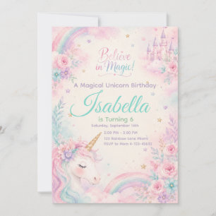 Believe In Magic Unicorn Invitation Editable