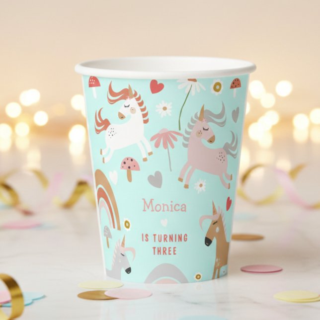 Believe in magic unicorn kids birthday paper cups (Creator Uploaded)