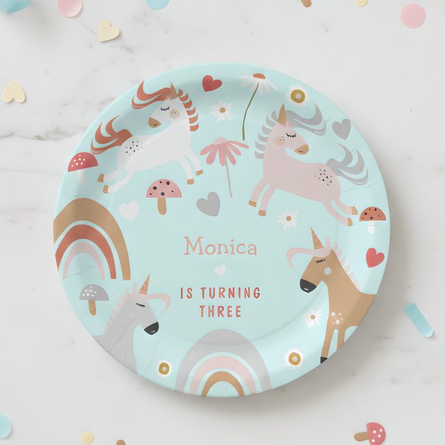 Believe in magic unicorn kids birthday paper plate (Creator Uploaded)