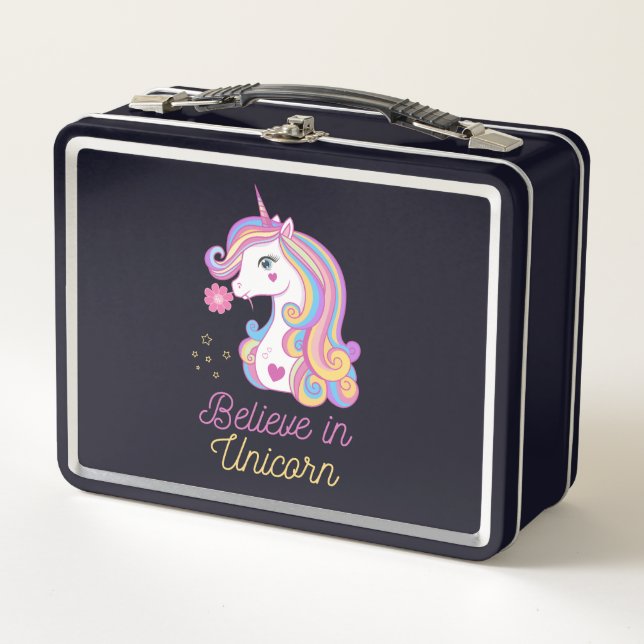 Believe In Magic Unicorn      Metal Lunch Box (Front)
