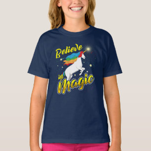Believe in Magic Unicorn Modern Graphic Pun T-Shirt