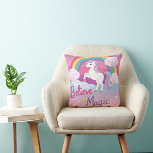 Believe in Magic with Unicorn and Rainbow Cushion