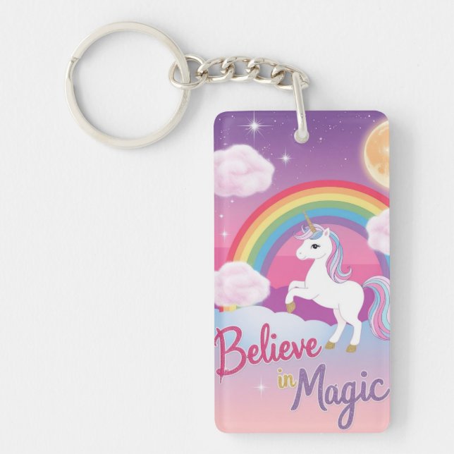 Believe in Magic with Unicorn and Rainbow Key Ring (Front)