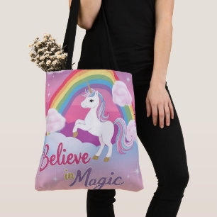 Believe in Magic with Unicorn and Rainbow Tote Bag
