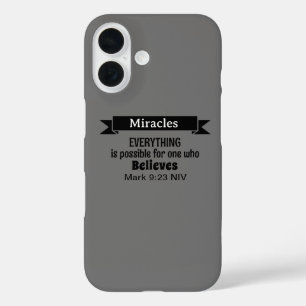 Believe in Miracles Bible Verse Grey Christian iPhone 16 Case