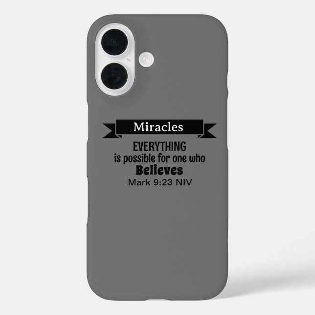 Believe in Miracles Bible Verse Grey Christian Case-Mate iPhone Case (Back)