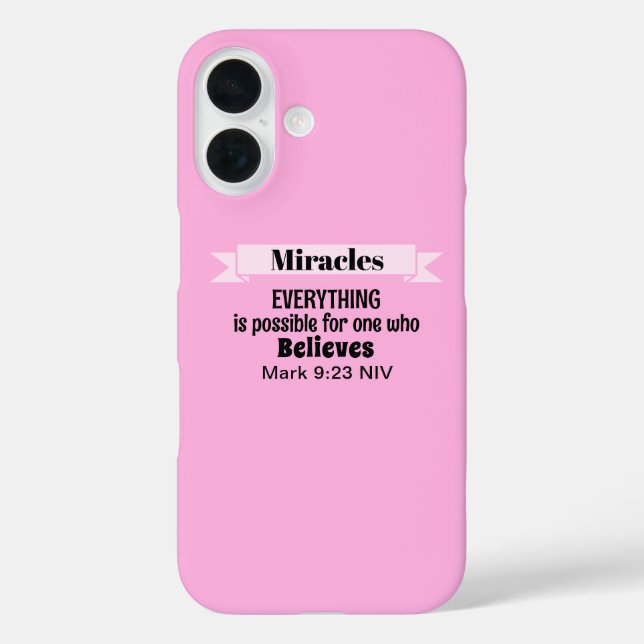 Believe in Miracles Bible Verse Pink Christian Case-Mate iPhone Case (Back)