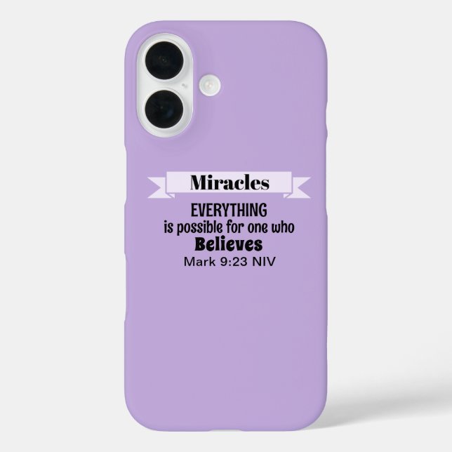 Believe in Miracles Bible Verse Purple Christian Case-Mate iPhone Case (Back)