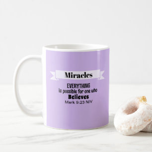 Believe in Miracles Bible Verse Purple Christian Coffee Mug