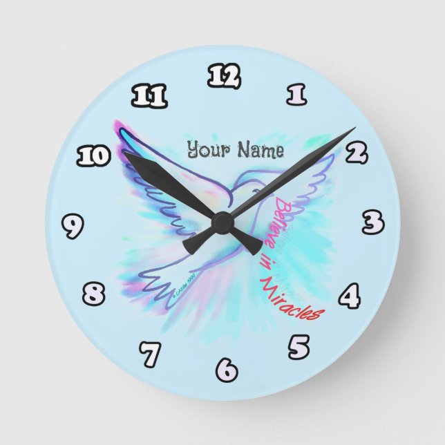 Believe in Miracles Dove  Christian Round Clock (Front)