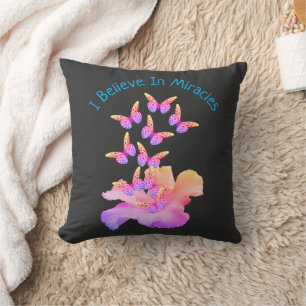 Believe In Miracles Hibiscus Flower Butterflies   Cushion